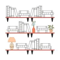 Book shelves and home decor vector