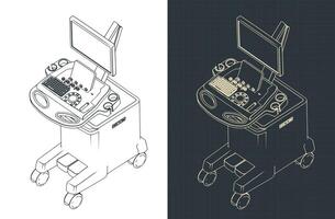 Ultrasound machine isometric blueprints vector