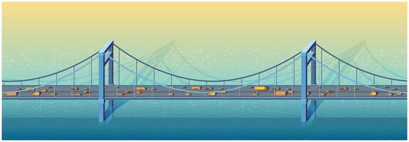Horizontal seamless illustration of a large bridge on a sunny day with transport vector