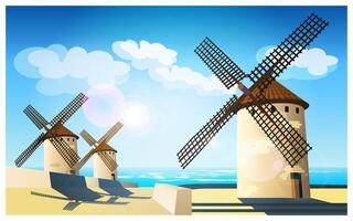 windmills on the banks vector