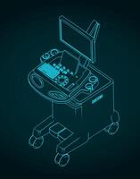 Ultrasound machine isometric blueprint vector