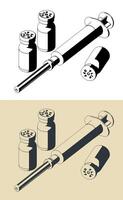 Syringe and medical bottles illustrations vector