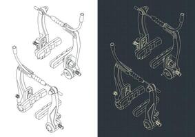 Bike v-brake isometric blueprints vector