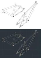 Bicycle frame isometric blueprints vector