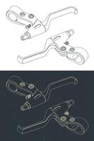 Bicycle brake lever isometric blueprints vector