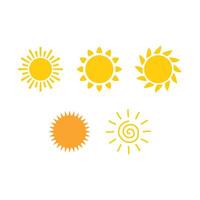 Yellow sun icon set, sunshine and solar glow, symbol. vector
