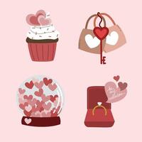 San Valentín día colección con dulces y regalos vector