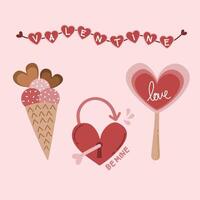 San Valentín día colección con dulces y regalos vector