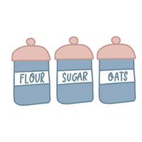 Flour Sugar and Oats Baking and cooking Ingredients, Food Preparation, Meal Preparation, Ingredients for cooking and baking graphic illustration vector