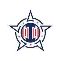 American Patriotic I Logo with Star and Flag. Letter I Patriotic Logo Design vector