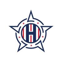 americano patriótico h logo con estrella y bandera. letra h patriótico logo diseño vector