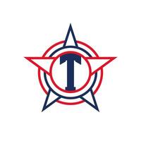 Letter T Star Logo Design. Patriotic T Logo concept inside Star vector