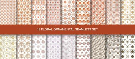 Oriental patterns seamless vintage 18 set in colorful. vector