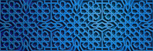 Geometric 3d arabic islamic blue pattern, Pattern Asia. vector