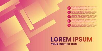 A pink and orange gradient background with a peach colored square. Elegant banner with list. vector