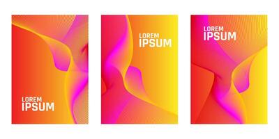 This is a picture of three book covers with a yellow to orange gradient background and pink wave-like foreground. vector