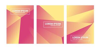 Three panels with pink and yellow geometric shapes and white text. vector