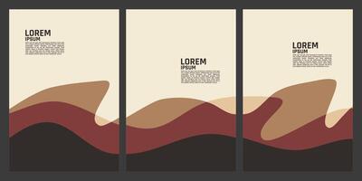 three vertical banners or book covers with abstract shapes. A combination of brown and dark red vector