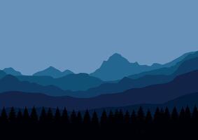 Mountains and pine forest landscape panorama. Illustration in flat style. vector