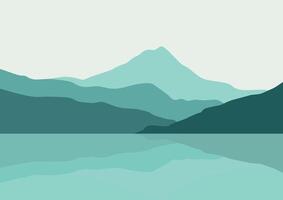 lake and mountains panorama. Illustration in flat style. vector