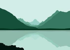 lake and mountains panorama. Illustration in flat style. vector