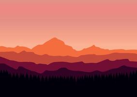 Mountains and pine forest landscape panorama. Illustration in flat style. vector