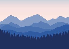 Mountains and pine forest landscape panorama. Illustration in flat style. vector