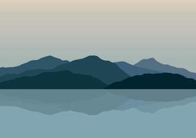 lake and mountains panorama. Illustration in flat style. vector