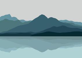 lake and mountains panorama. Illustration in flat style. vector