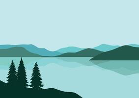 lake and mountains panorama. Illustration in flat style. vector