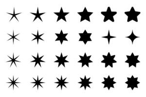 estrella iconos destellos, brillante explosión. estrella símbolos estrella aislado en blanco antecedentes. estrellas de diferente formas, un conjunto de plantillas para saludo tarjeta, póster. vector