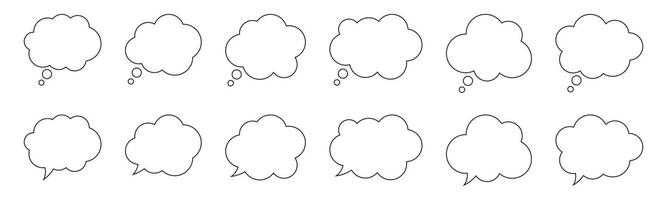 Thought bubble line icon. Speech or think bubble, empty communication cloud. Set of design elements. Expanded stroke. vector