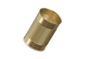 Open metal can on white background photo