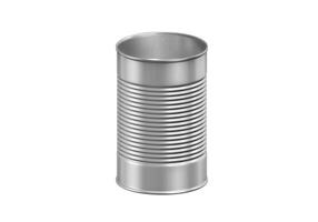 Open metal can on white background photo