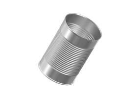 Open metal can on white background photo