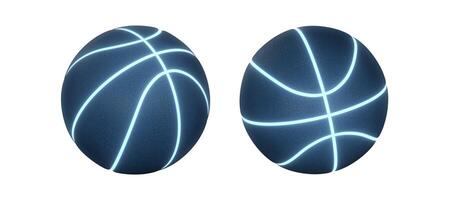 Blue basketball with bright glowing neon lines on white background photo
