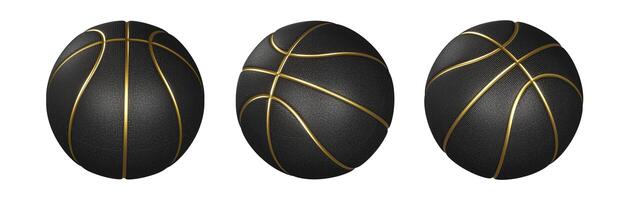 Black basketball ball with golden lines photo