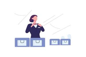 the flight attendant gave instructions flat style illustration design vector