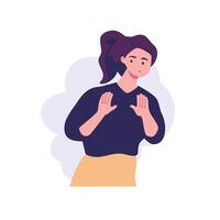 actitud de mujer rechazando alguna cosa plano estilo ilustración diseño vector