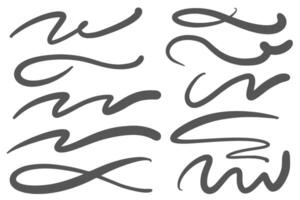 Swoosh lines. Hand drawn underline swashes with swirl tail. Swish calligraphy strokes. Squiggle curly wavy doodle. Flourish drawing. vector