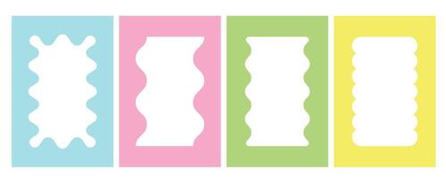 Psychedelic retro wavy frame. Rectangle groovy border with scallop edge. Doodle squiggle aesthetic banners. Funky geometric abstract shapes for post and story. Y2k cute decoration vector
