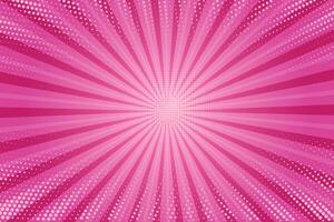 Pink comic background. Cartoon pop art burst rays pattern. Abstract radial texture frame with stars. Retro superhero explode with halftone effect vector