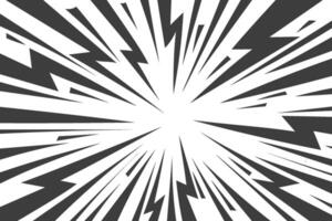 Speed lines in frame for manga comics book. Radial motion background with flash and lightning. Monochrome explosion and flash glow. Concentric textured illustration vector