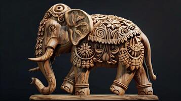 Wooden elephant sculpture with lifelike details and meticulous carving AI Image photo