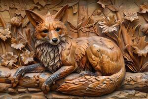 Detailed wood-carved fox depth map for versatile design exploration AI Image photo