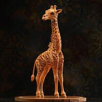 Intricately Detailed Wooden Giraffe Sculpture with Proud Posture AI Image photo