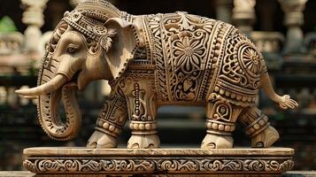 Detailed wooden elephant sculpture with lifelike details and meticulous carving AI Image photo