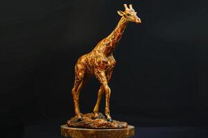 Intricately Detailed Wooden Giraffe Sculpture with Proud Posture AI Image photo