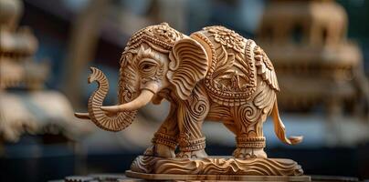 Wooden Elephant Sculpture Lifelike Details and Meticulous Carving AI Image photo