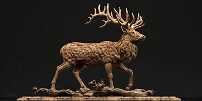 Wooden deer figurine featuring detailed craftsmanship and a proud posture AI Image photo